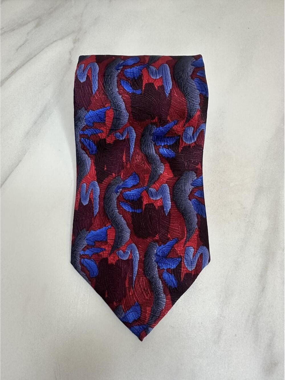 Vintage J. Garcia 100% silk tie red/blue/burgundy/grey abstract artistic bold